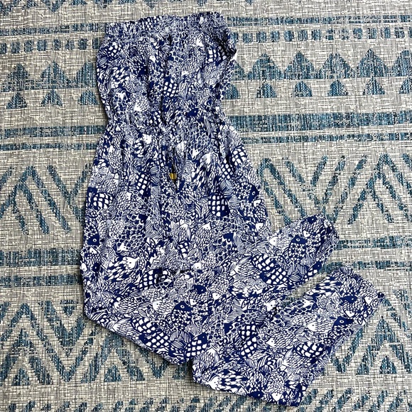 Lilly Pulitzer blue and white fish pattern strapless jumpsuit size XS. - Picture 3 of 8